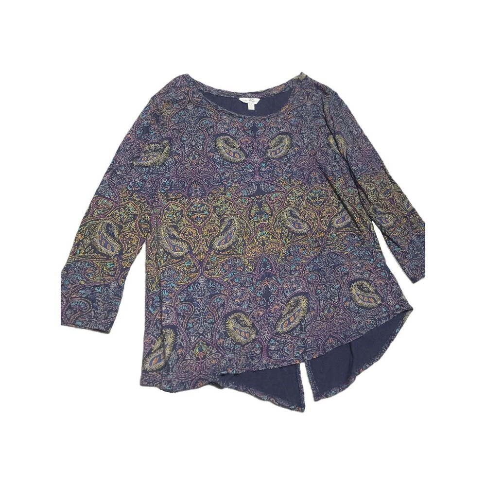 Lucky Brand Tunic Top Womens L Paisley Print 3/4 Sleeve Bohemian Blouse